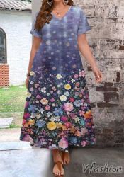 Еластична рокля с принт цветчета - 179241