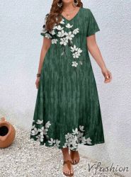 Еластична рокля с принт - зелена - 179283