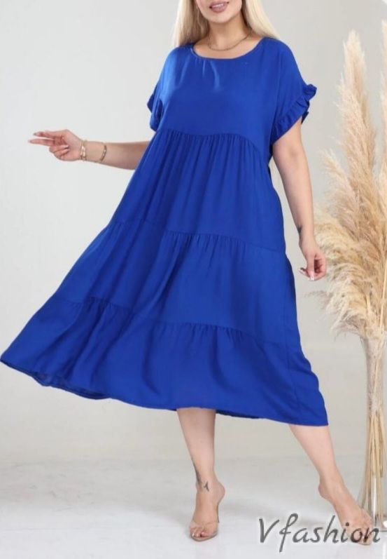 Разкроена рокля - синя