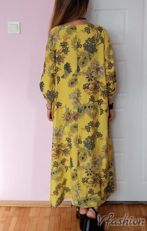 Дълга рокля с принт - жълта - 178976