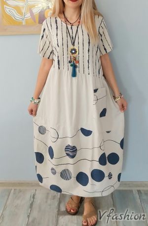 Памучна рокля с джоб - бежова - 179230