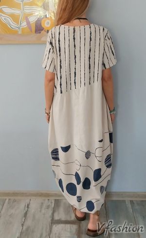 Памучна рокля с джоб - бежова - 179230