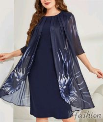 Елегантна рокля с тюл - синя - 176740