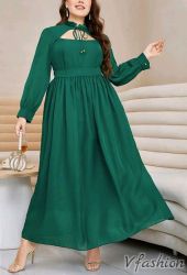 Дълга рокля с наметка - зелена - 176903