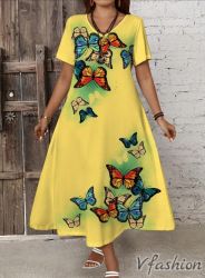 Еластична рокля с принт пеперудки - 179237