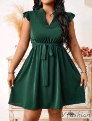 Елегантна рокля с коланче - зелена - 179308