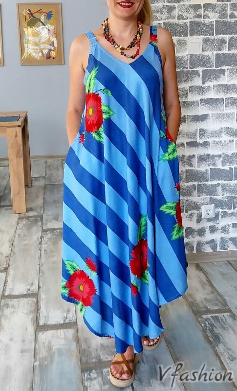 Плажна рокля на райета с джобове