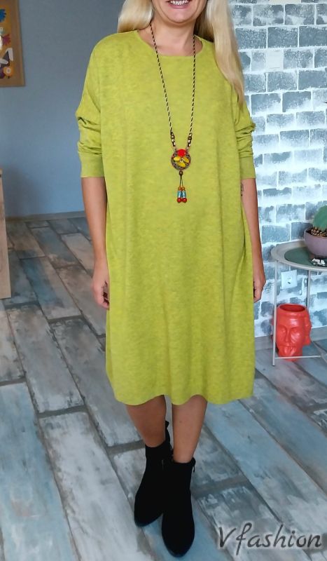 Широка рокля - фино плетиво - зелена