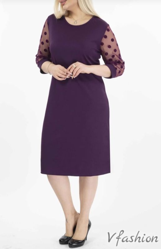 Права рокля с тюл - лилава