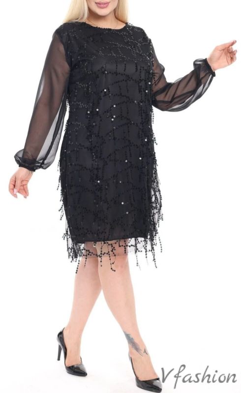 Официална рокля с пайети - черна