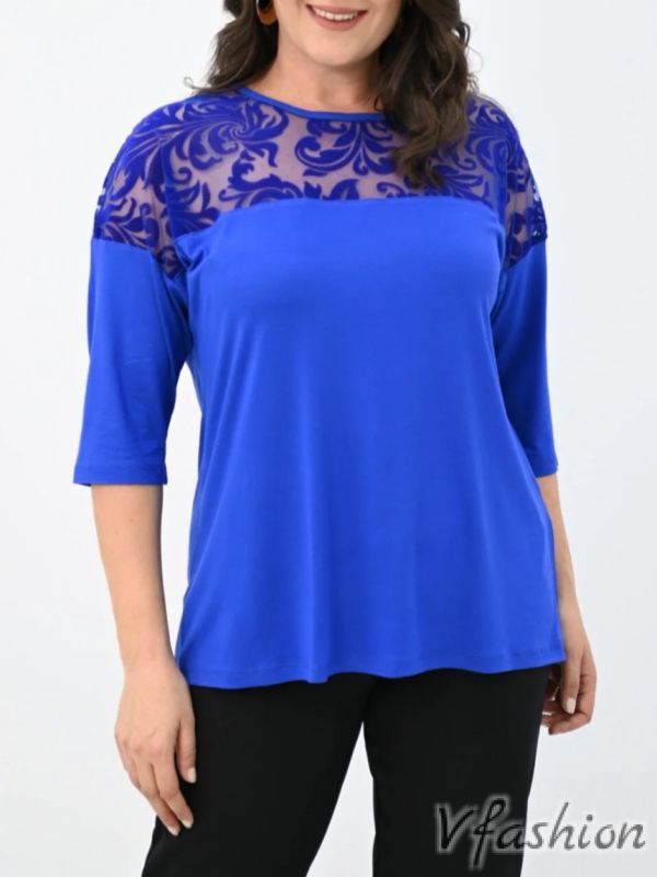 Блуза с дантела - синя