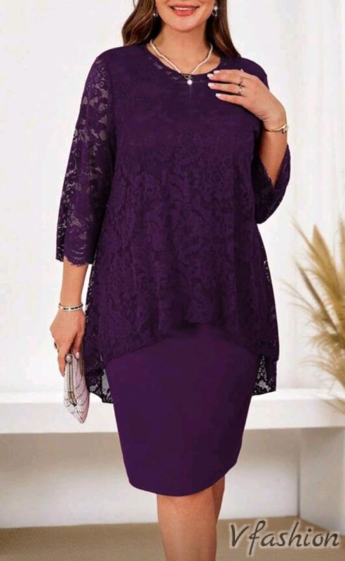 Рокля с дантела - лилава