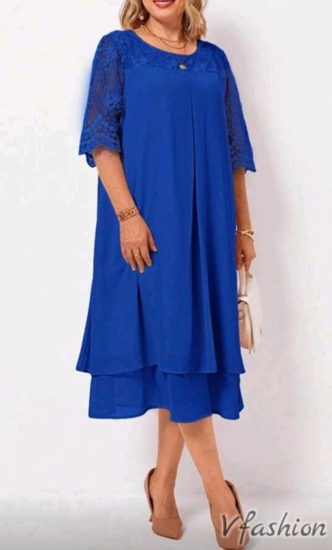 Официална рокля с дантела - кралско синя