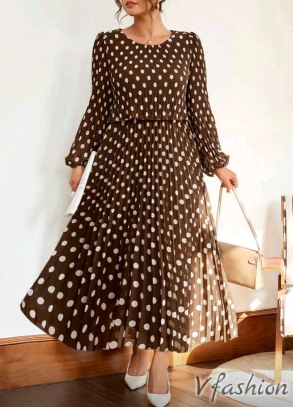 Рокля солей на точки - кафява