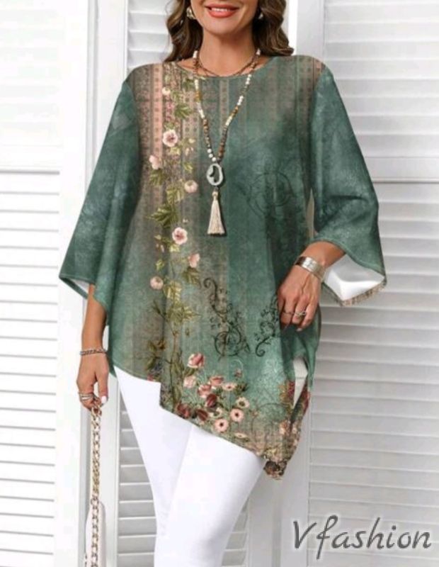 Асиметрична туника с винтидж принт