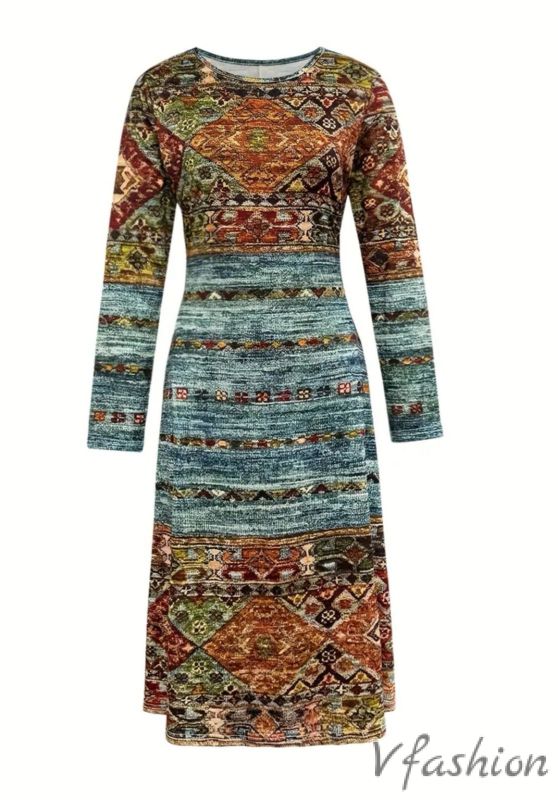 Еластична рокля с винтидж принт