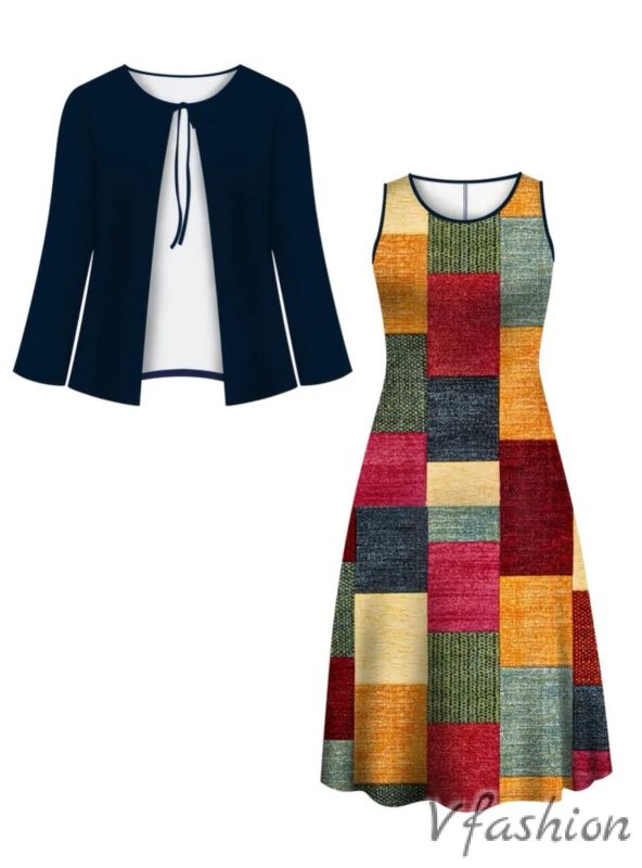 Комплект рокля с принт и наметка