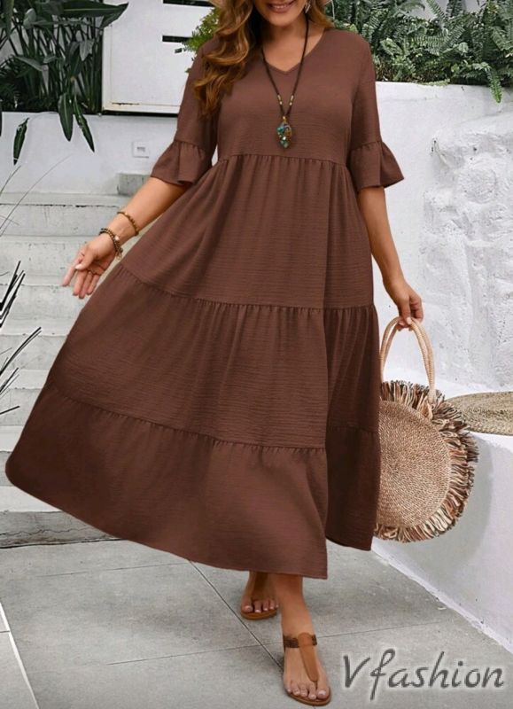 Разкроена рокля - кафява