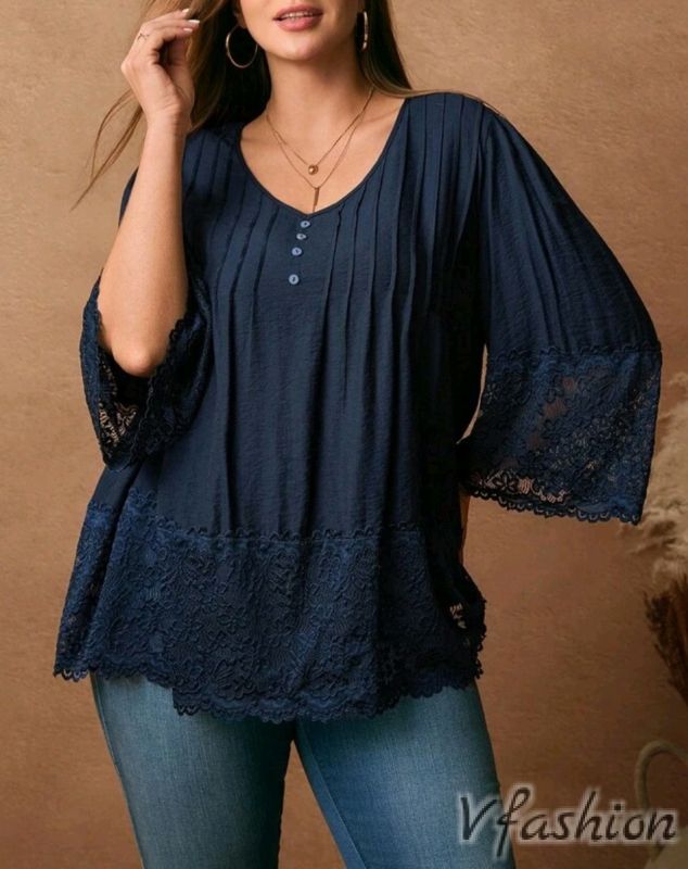 Риза с дантела - синя