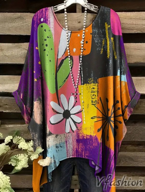 Еластична блуза с цветен принт