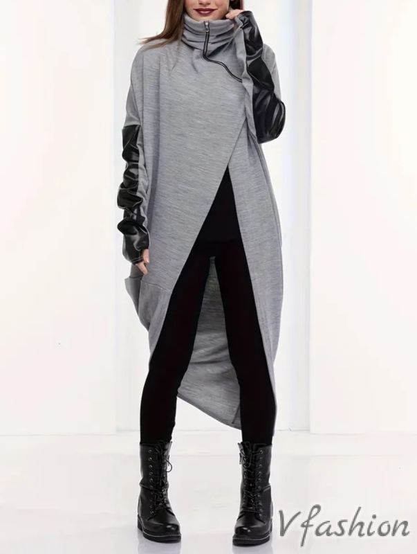 Връхна дреха с кожени детайли