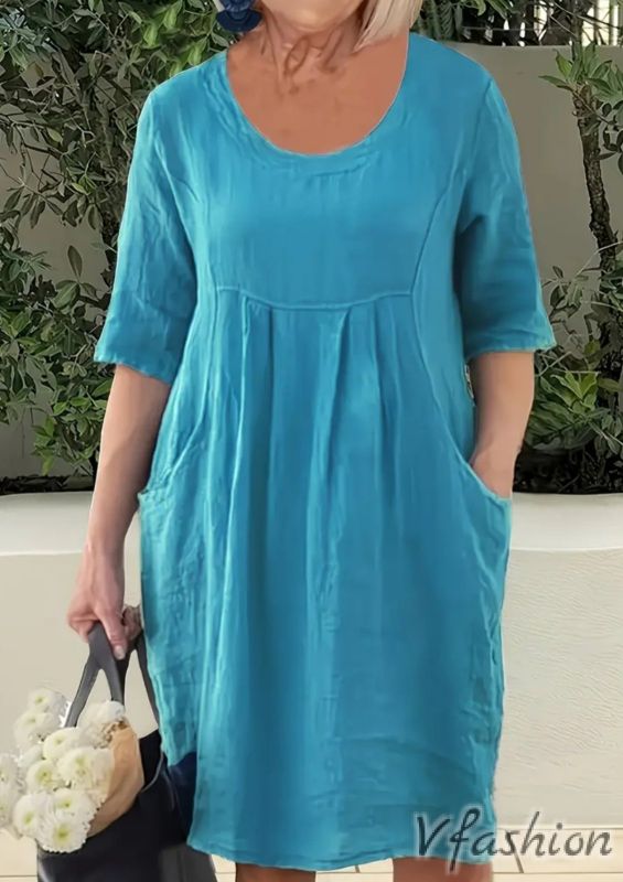 Рокля с джобове - синя