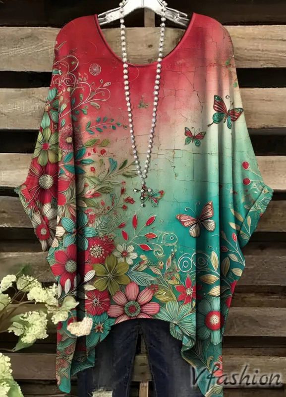 Еластична блуза с винтидж принт