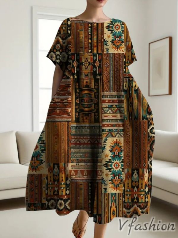 Рокля с джобове с бохо принт