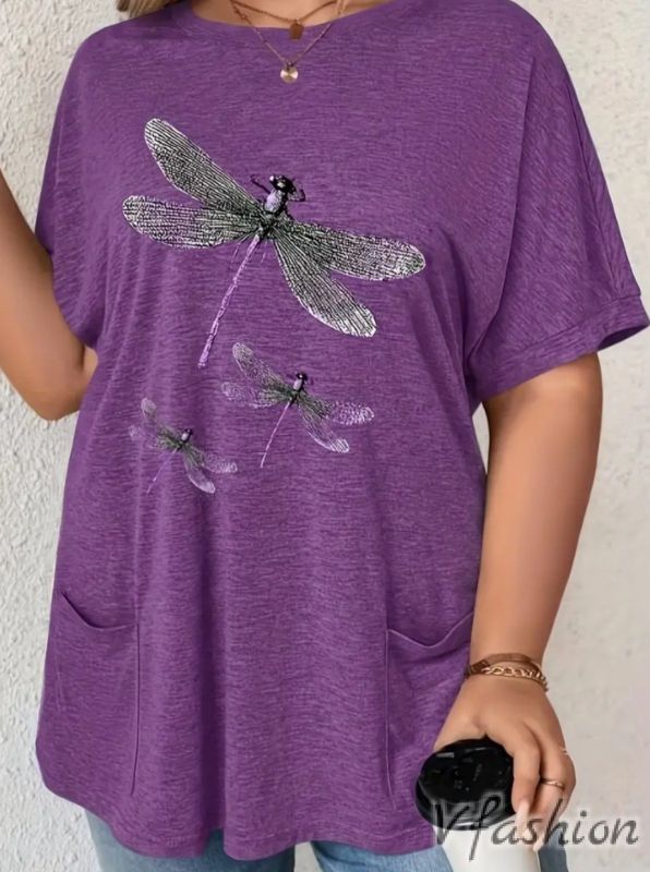 Блуза с принт и джобчета - лилава