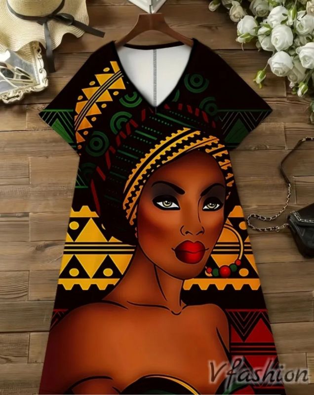 Рокля с принт и джобове