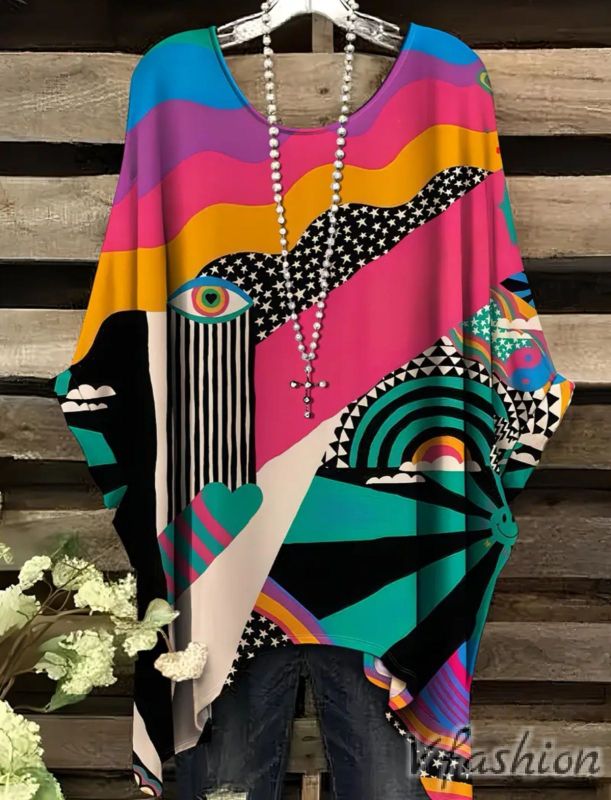 Еластична блуза с цветен принт