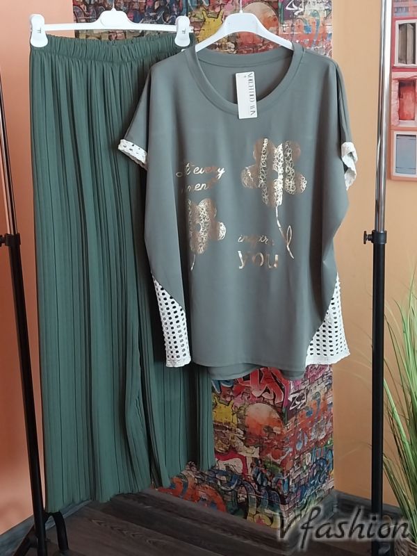 Комплект блуза и панталон солей - зелен