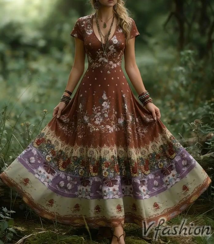 Разкроена рокля с винтидж принт