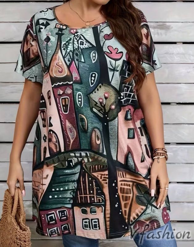 Туника с принт къщи