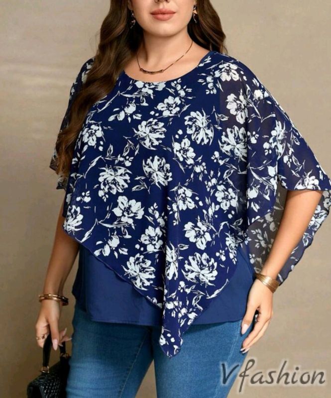 Шифонена блуза на цветя - синя