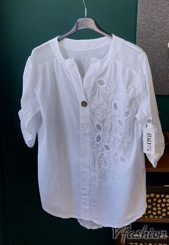 Памучна блуза с рязана бродерия - бяла