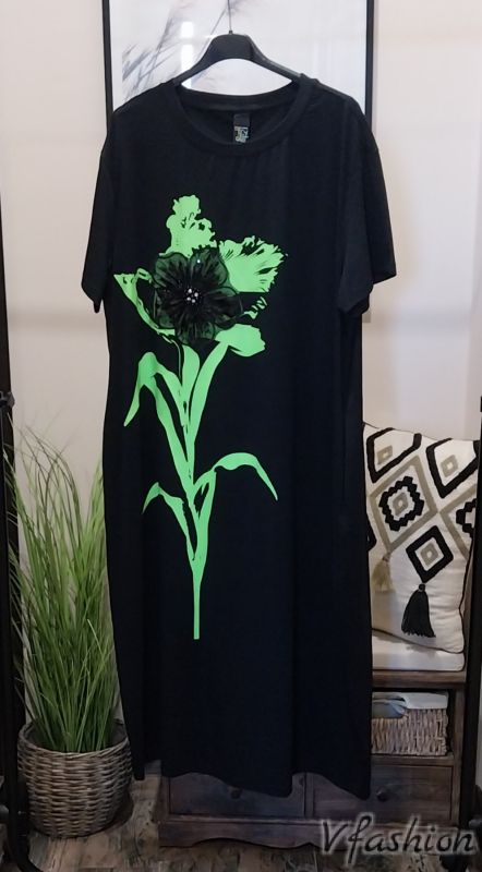 Памучна рокля с цвете от пайети