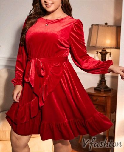 Елегантна рокля - фино кадифе - червена - 177003