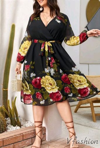 Ефирна рокля на цветя - черна - 177131
