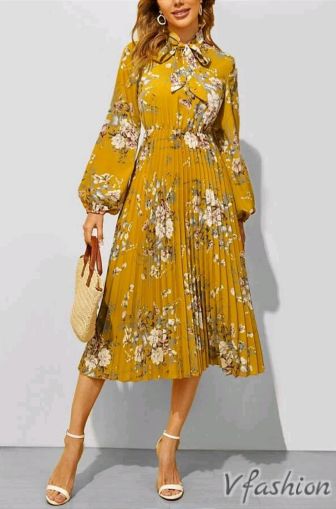Елегантна плисирана рокля - жълта - 177151