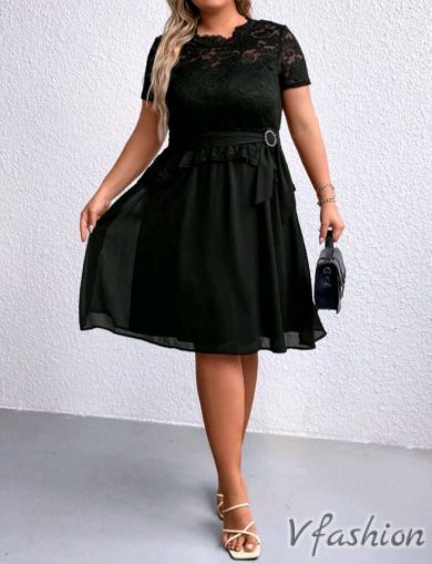 Официална рокля с дантела - черна - 178193