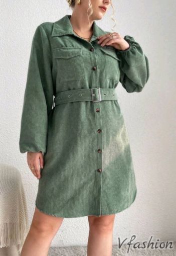 Джинсова рокля с колан - зелена - 178781