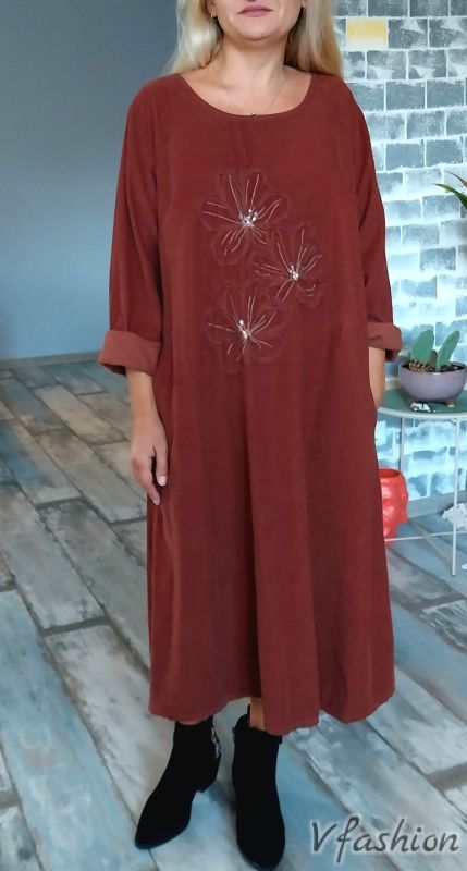 Джинсова рокля с цветя - керемидена