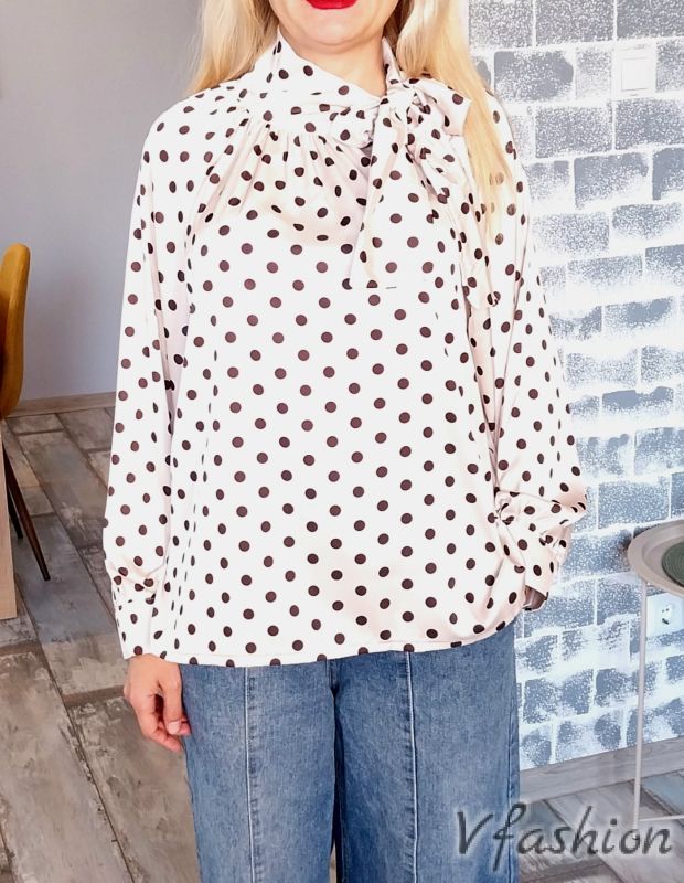 Елегантна блуза на точки - бежова 