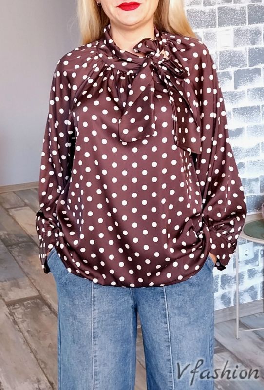 Елегантна блуза на точки - кафява