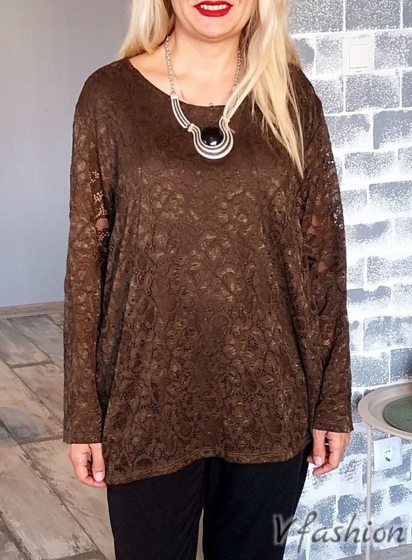 Дантелена блуза - кафява