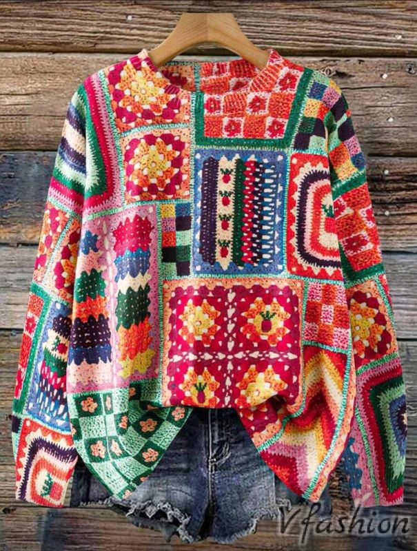 Пуловер с пачуърк принт