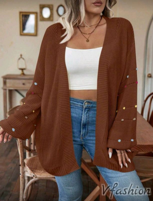 Жилетка с цветни мотиви - кафява