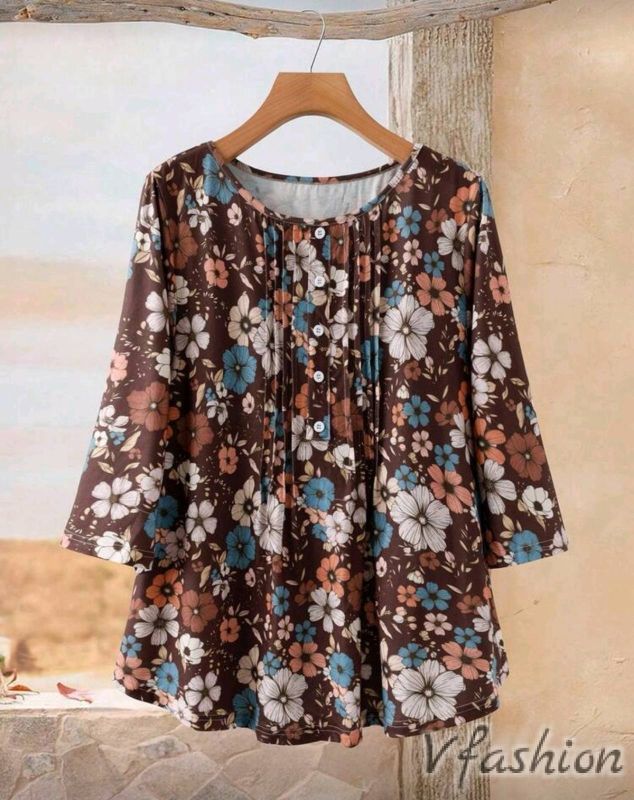 Блуза на цветчета - кафява