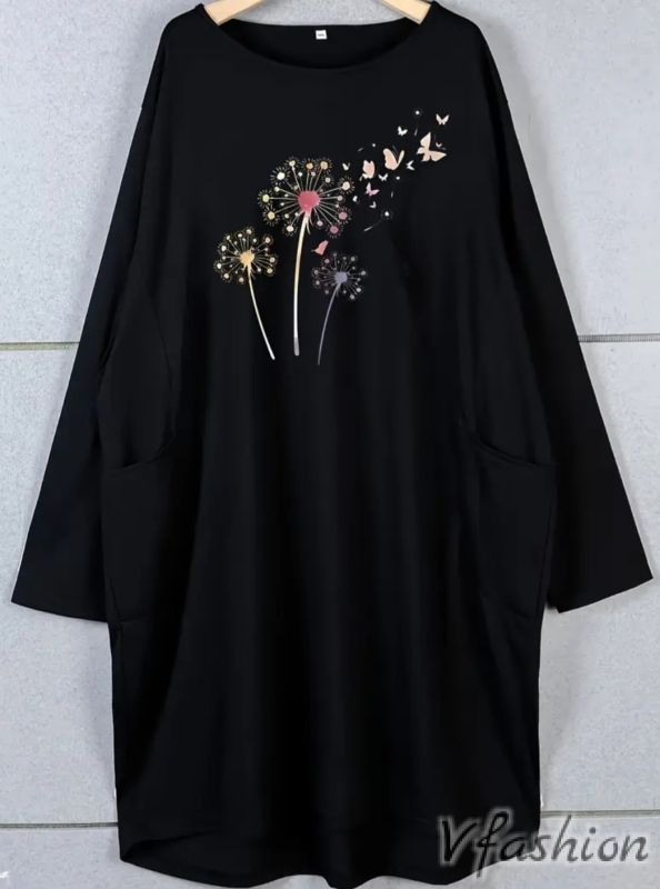 Рокля с джобове - черна